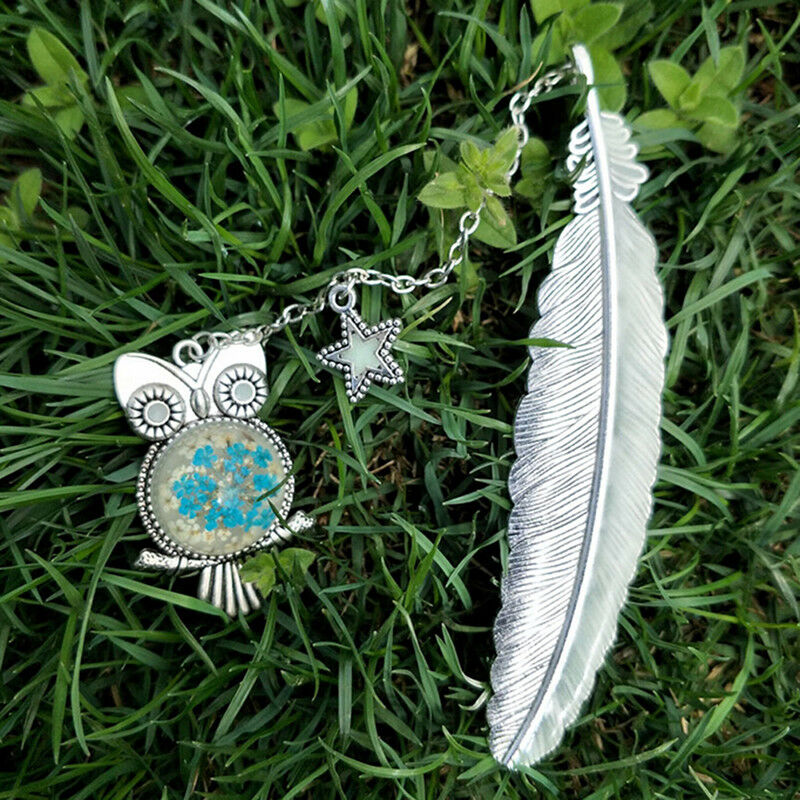 1X Luminous Night Owl Bookmark Labels Read Maker Feather Book Mark Stationery US
