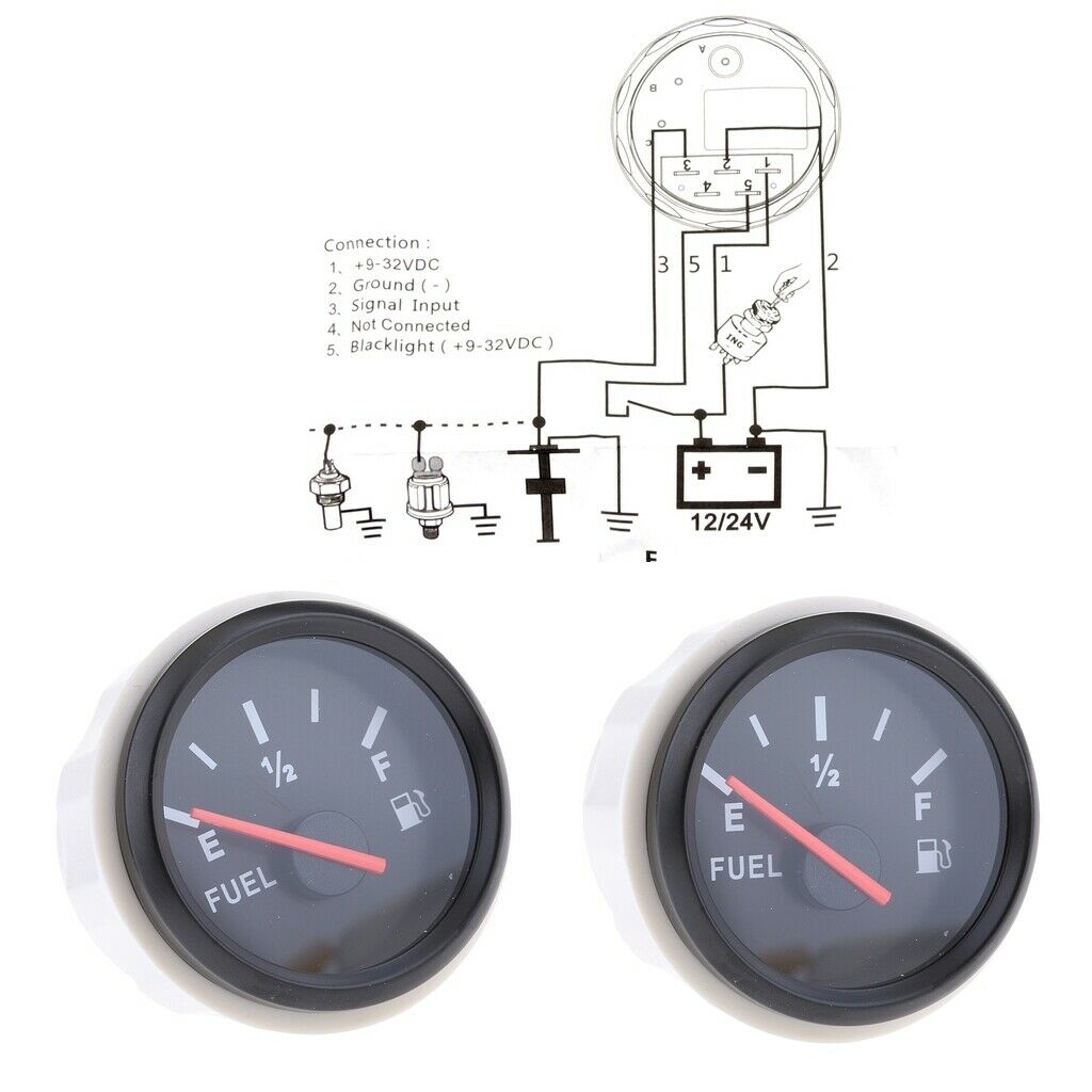 2pc Boat Marine Auto Electrical Pointer Fuel Oil Level Gauge Meter Assembly