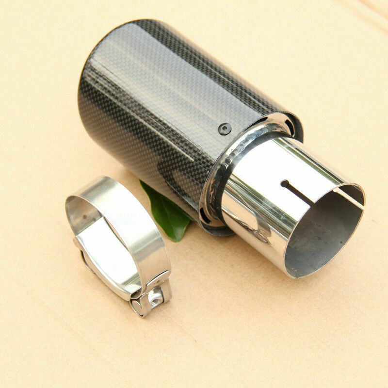 1x Universal Real Carbon Fiber Car Exhaust Tip Pipe 63mm In 89mm Out Muffler Tip