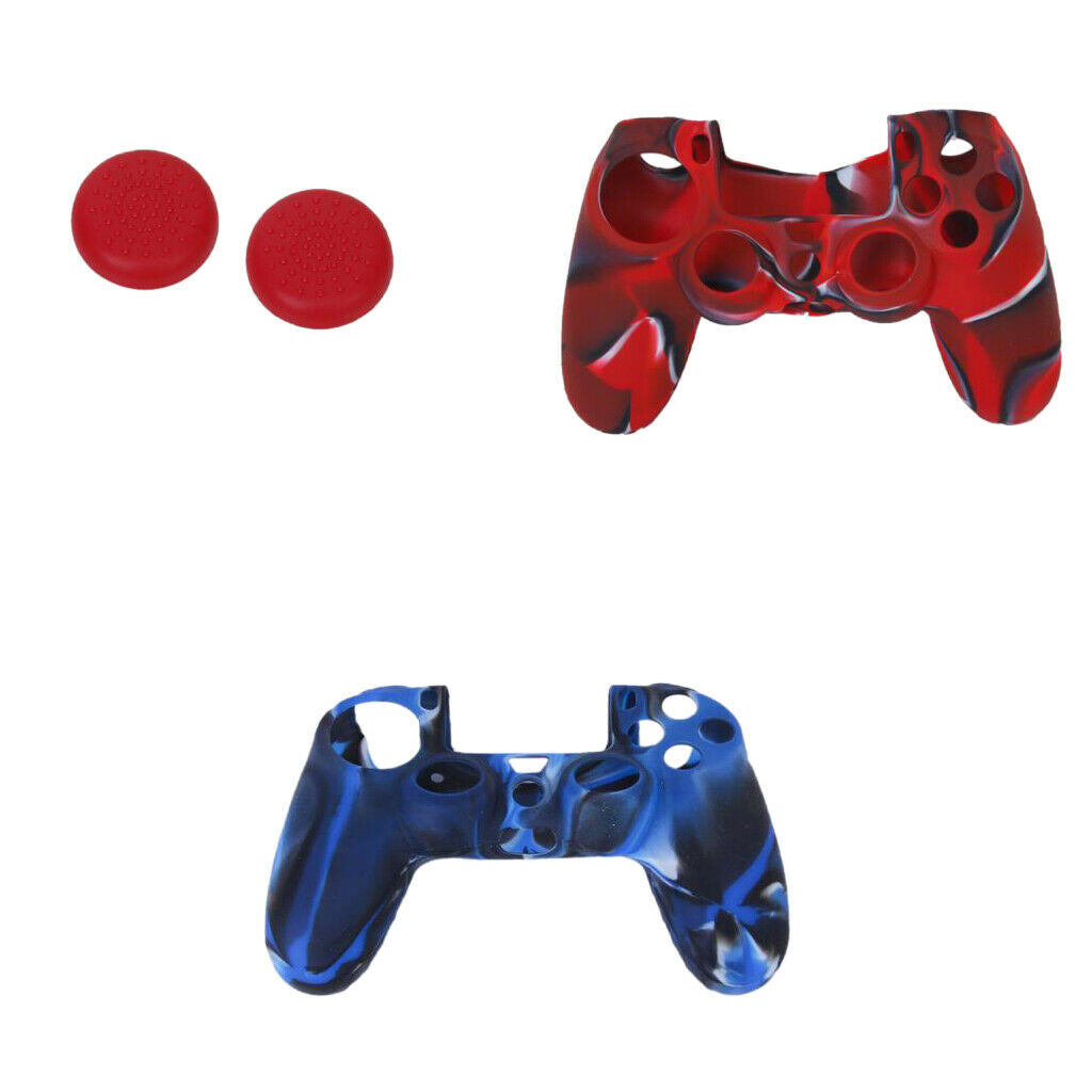 2pcs Protective Silicone Case Cover + 2pcs Joystick Cover for  Video Games