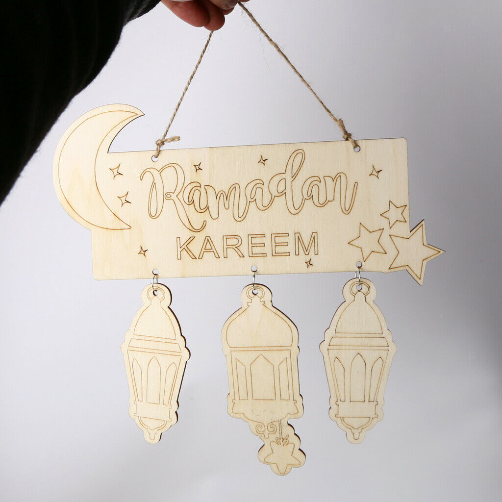 Natural Wood Plaque Hanging Eid Mubarak Islamic Eid Party Decor