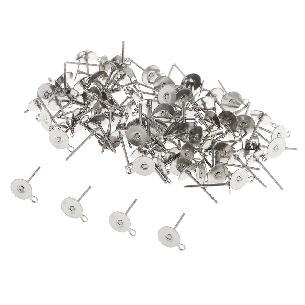 100 6mm Stainless Steel Stud Earring Blank,Jewellery Making,Loop DIY Earring