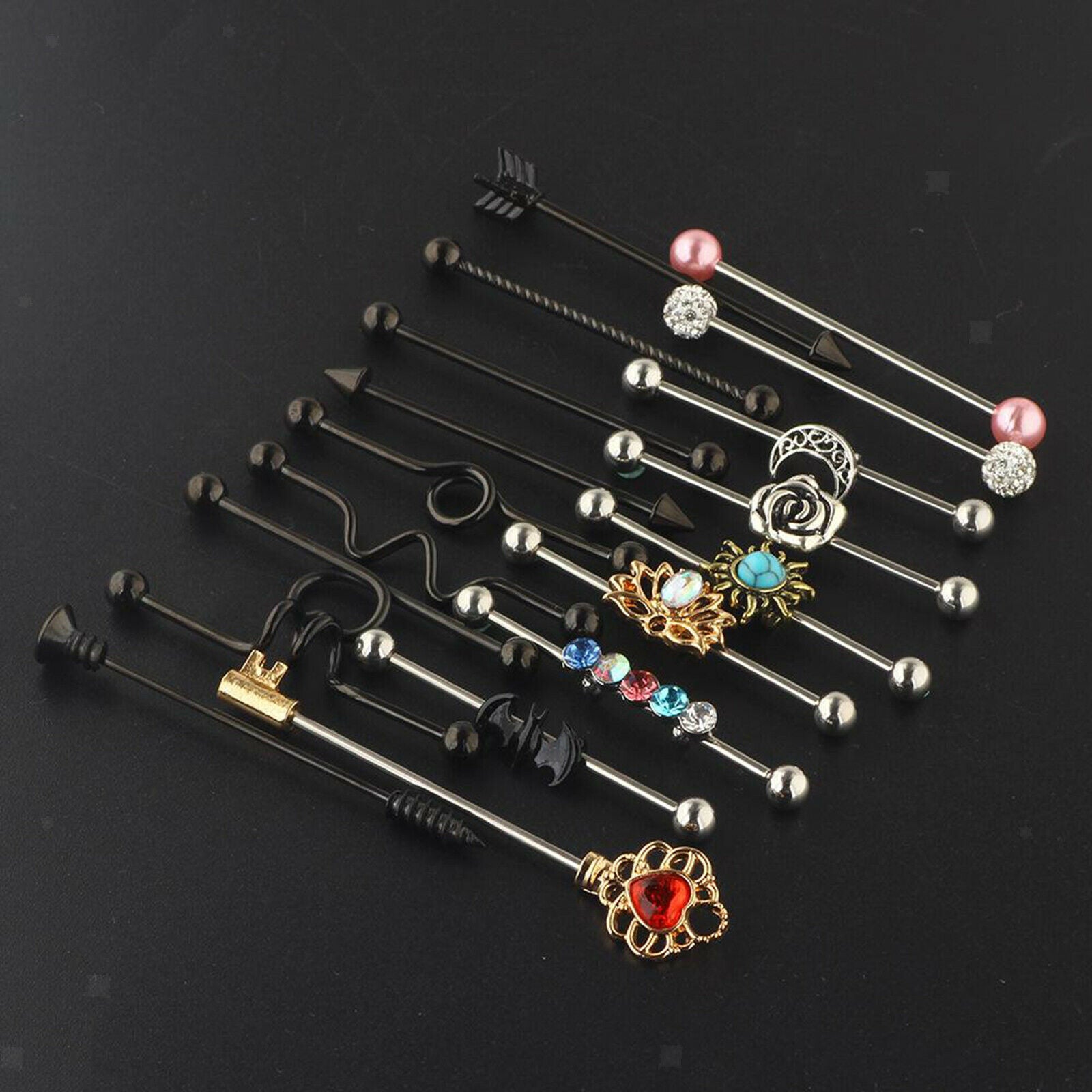 18pcs 1.6mm 14G Stainless Steel Industrial Barbell Earrings 38mm 1 1/2