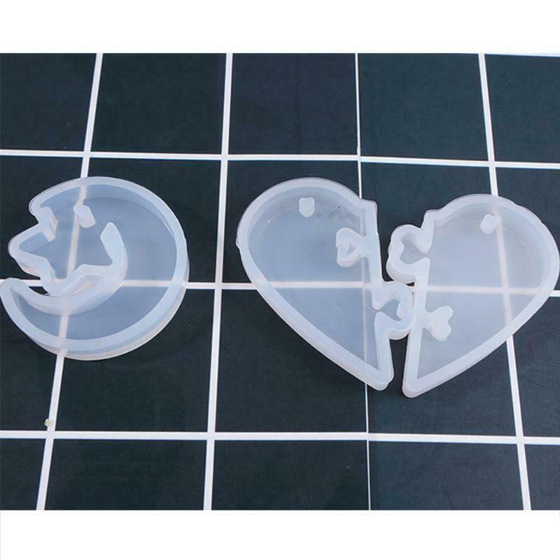 Couple Heart-shaped Puzzle Mould DIY Crystal Epoxy Molds Stars Moon Pendant Mold