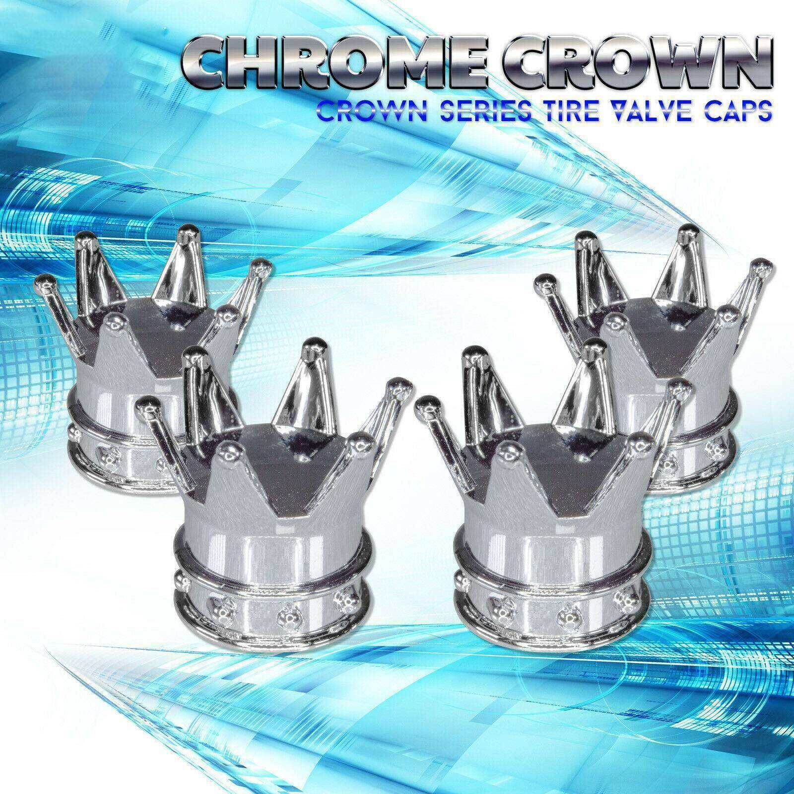 4x Chrome Royal "Crown" Tire Air Valve Stem Caps for Car, Truck SUV ,Motorcycle