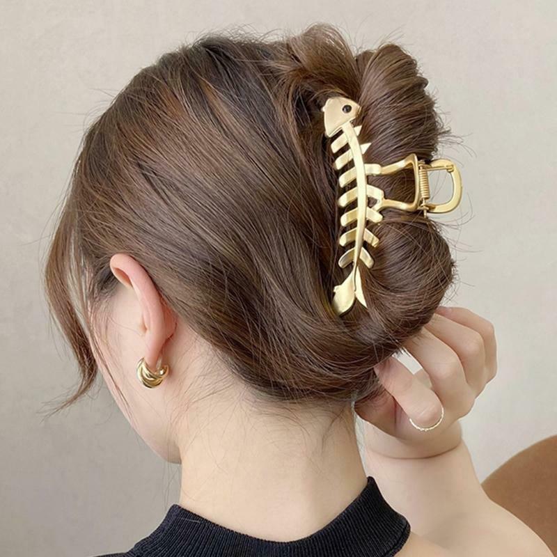 Large Hair Clips Non-Slip Fish Shape Hair Claws Metal Fish Bone Hair Barrettes