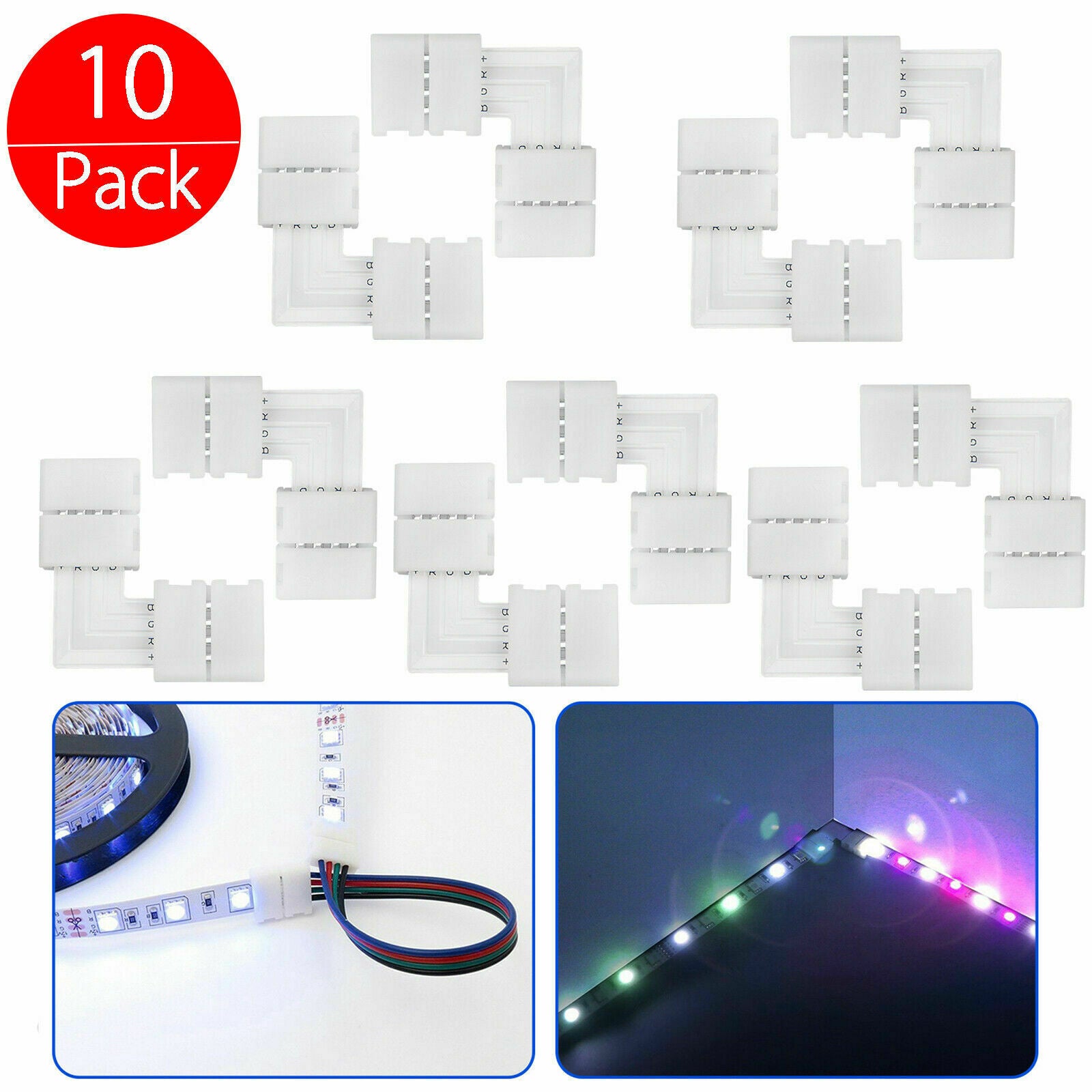 10X 10mm L-Shape 4pin Corner Connector Adapter for 5050/3528 LED RGB Strip Light