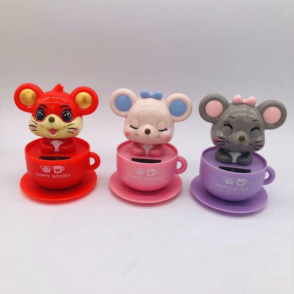 Set of 2 Solar Powered Shaking Rat Kids Ornament Crafts Addorable 10x10x11cm