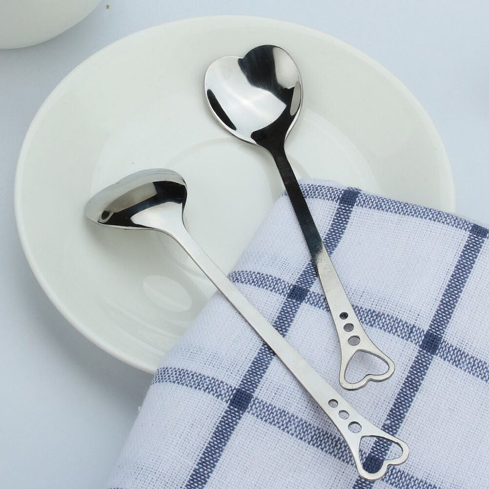 2X Heart Shaped Coffee Tea Spoon Stainless Steel Cutlery Kitchen Set Home .l8