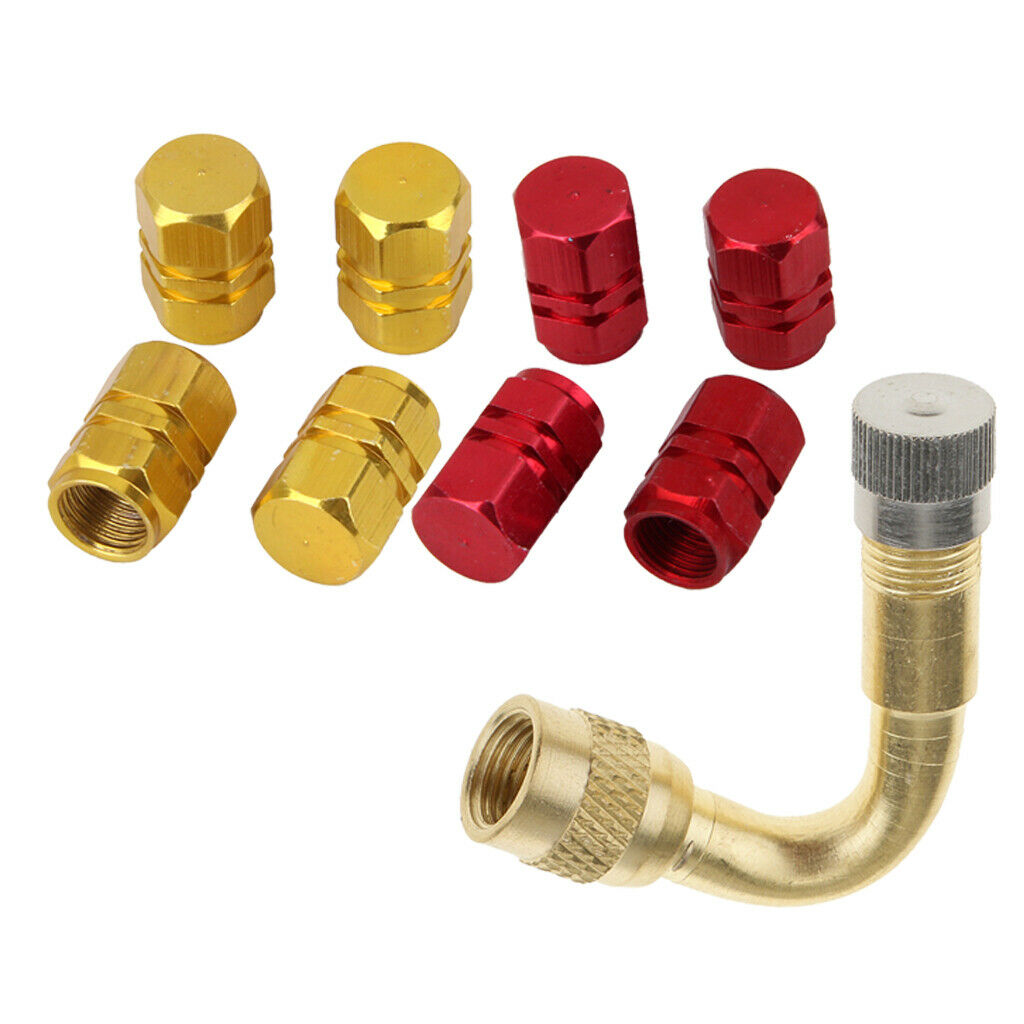 Metal Screw In Car Tire Air Valve Caps + 2pcs Stem Extender Adapter