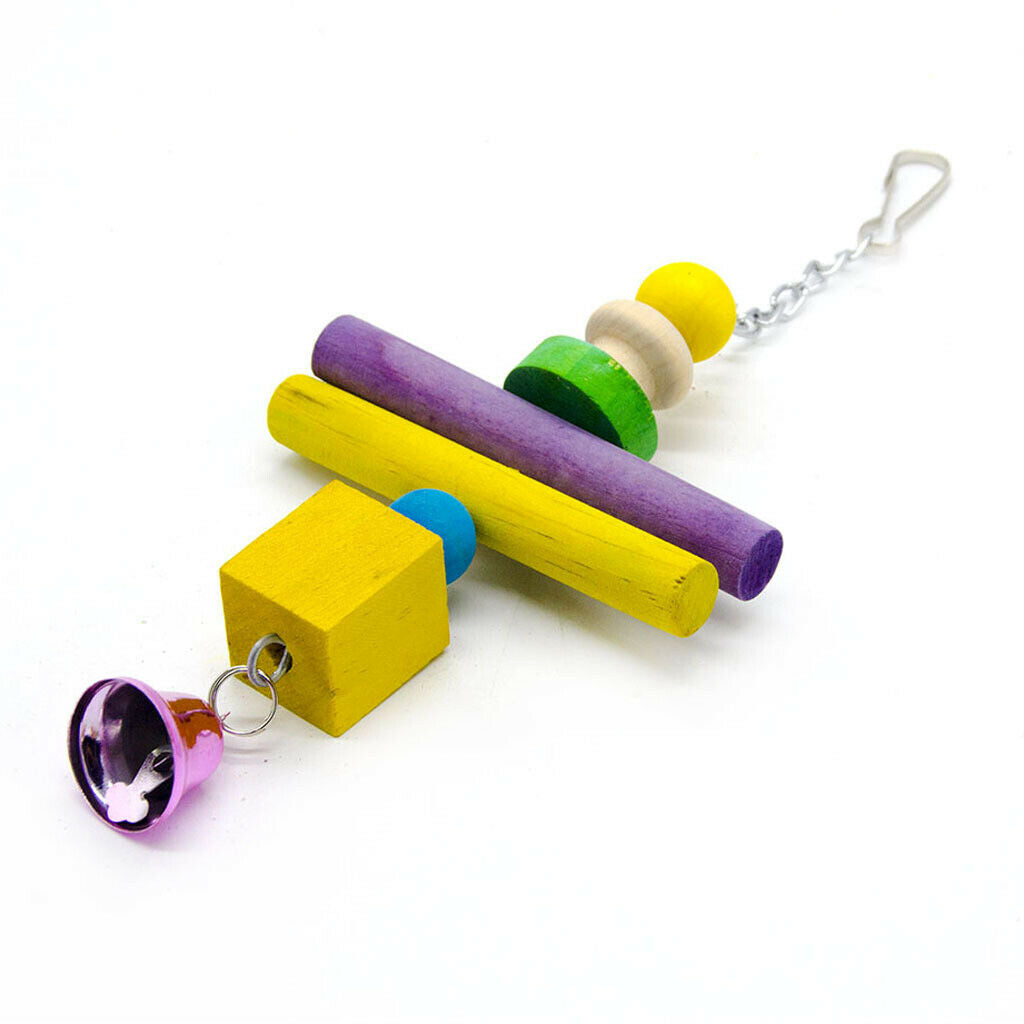 Bird Swing Toys with Colorful Wood Beads and Metal Bells Hanging Pendant for