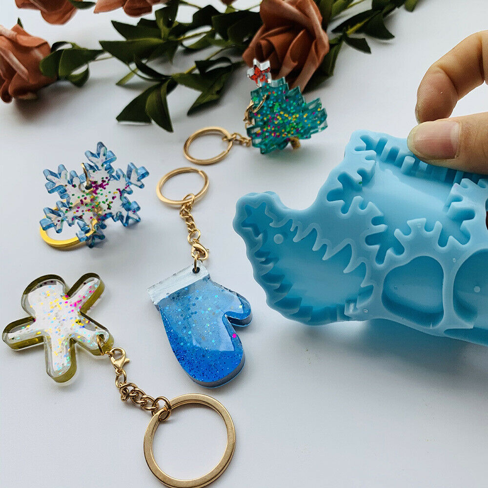 DIY Christmas Tree Snowflake Silicone Mold Epoxy Casting Earrings Keychain Craft