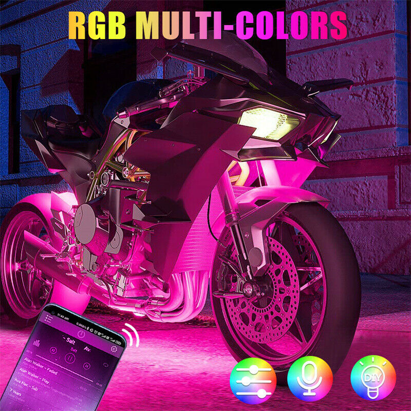 RGB Motorcycle Chassis LED Chip Light Glow Neon Strip Kit APP Bluetooth control