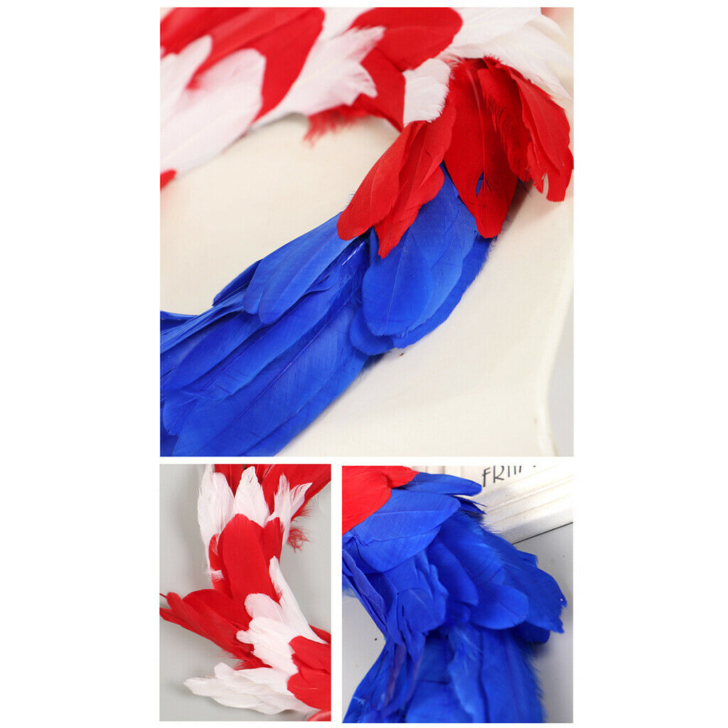 American Flag Wreath Feathers Garland Memorial Day Front Door Hanging Decor