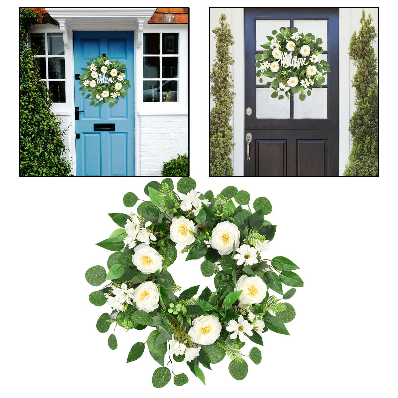 18'' Front Door Wreath Handmade Round Peony Rattan Garland Shopwindow Decor