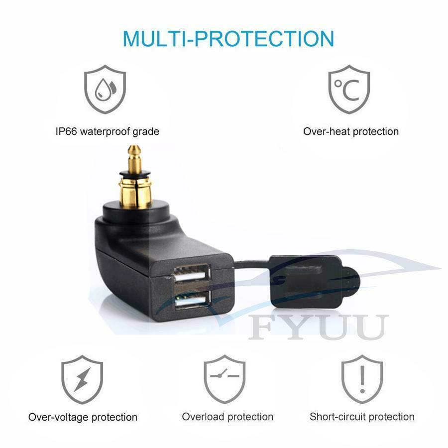 Motorcycle Charger Adapter Black Dual USB 4.8A Waterproof For BMW Din Hella Plug