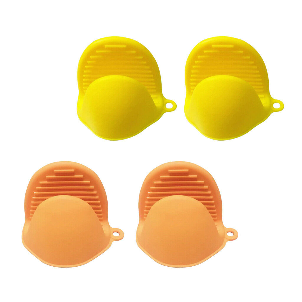 Yellow & Orange Silicone Gloves Oven Pot BBQ Baking Hand Clip Protector