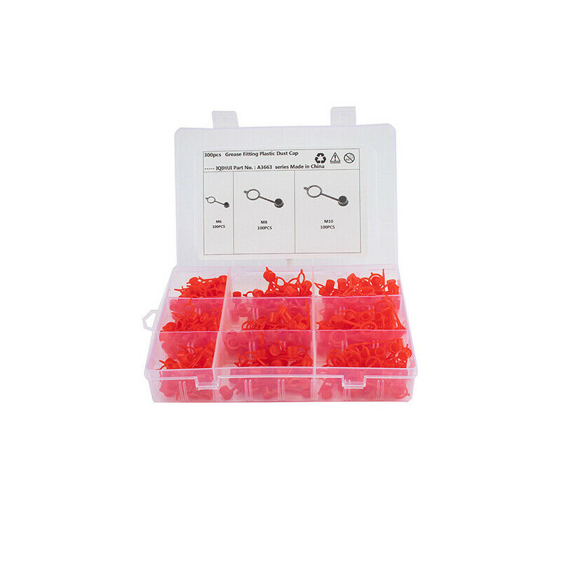300Pcs Plastic Dust Cover Assortment Kit for Oil Grease Zerk Fitting M6/M8/M10