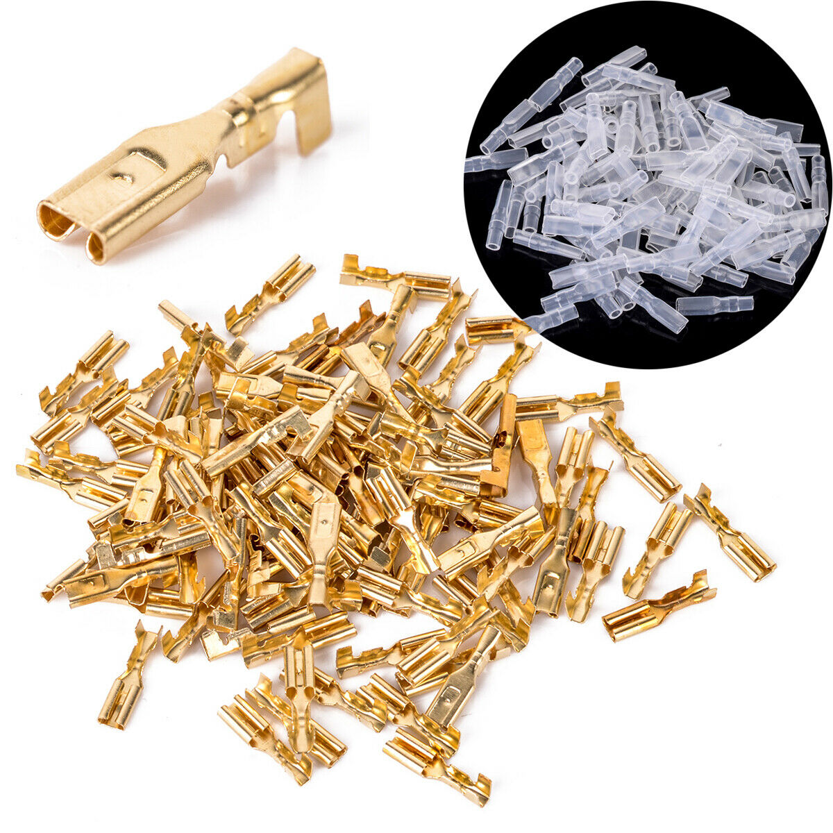 100x 2.8mm Crimp Terminal Female Spade Connectors w/ Insulating Sleeve AWG 22-16