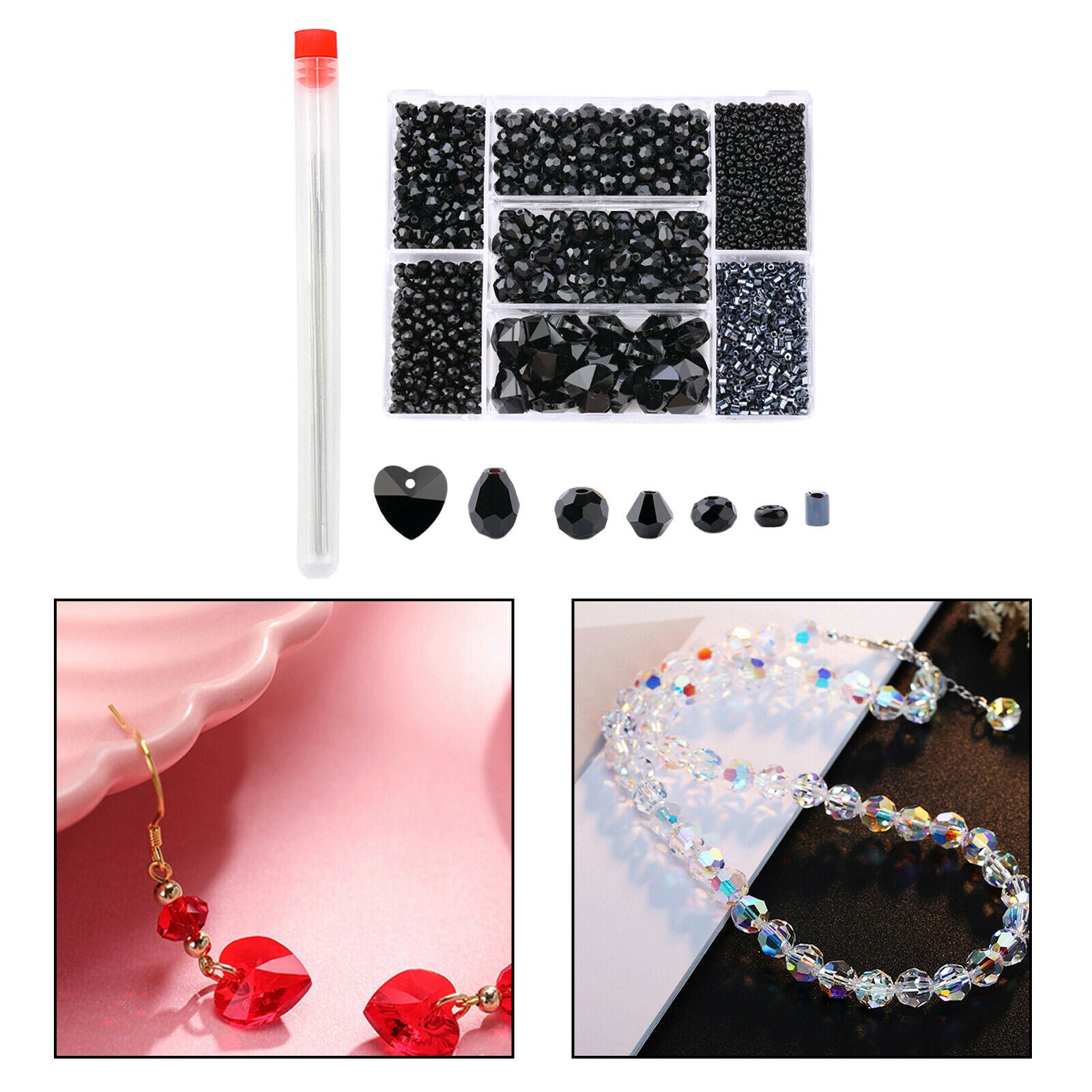 Crystal Spacer Beads Gemstones Jewelry Making Necklace Bracelet Black