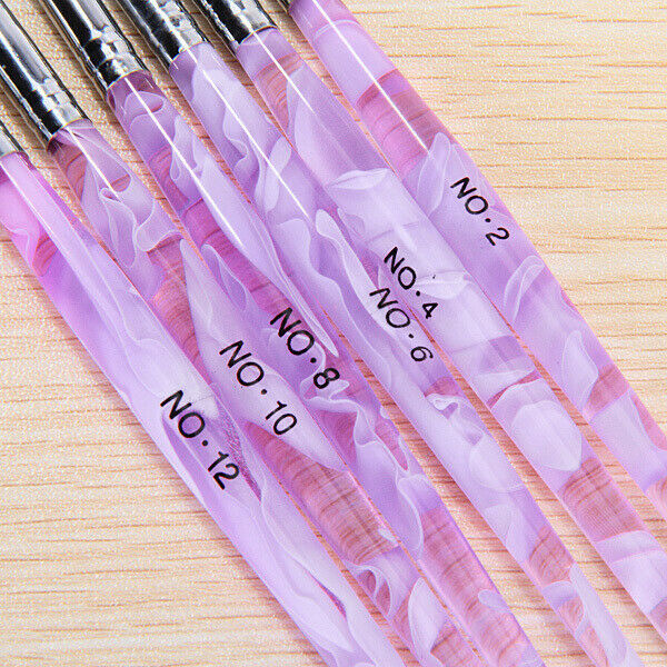 6 Pieces 6 Size Marble Violet Uv Gel Nail Art Brush NO.2,4,6,8,10,12 Pen Set