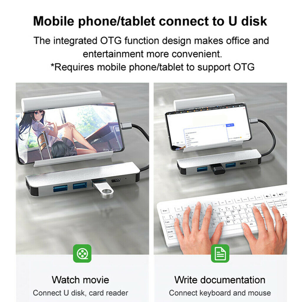 5-in-1 Type-C USB 3.0 Hub Adapter   4K Converter 87W PD Charge for Laptop