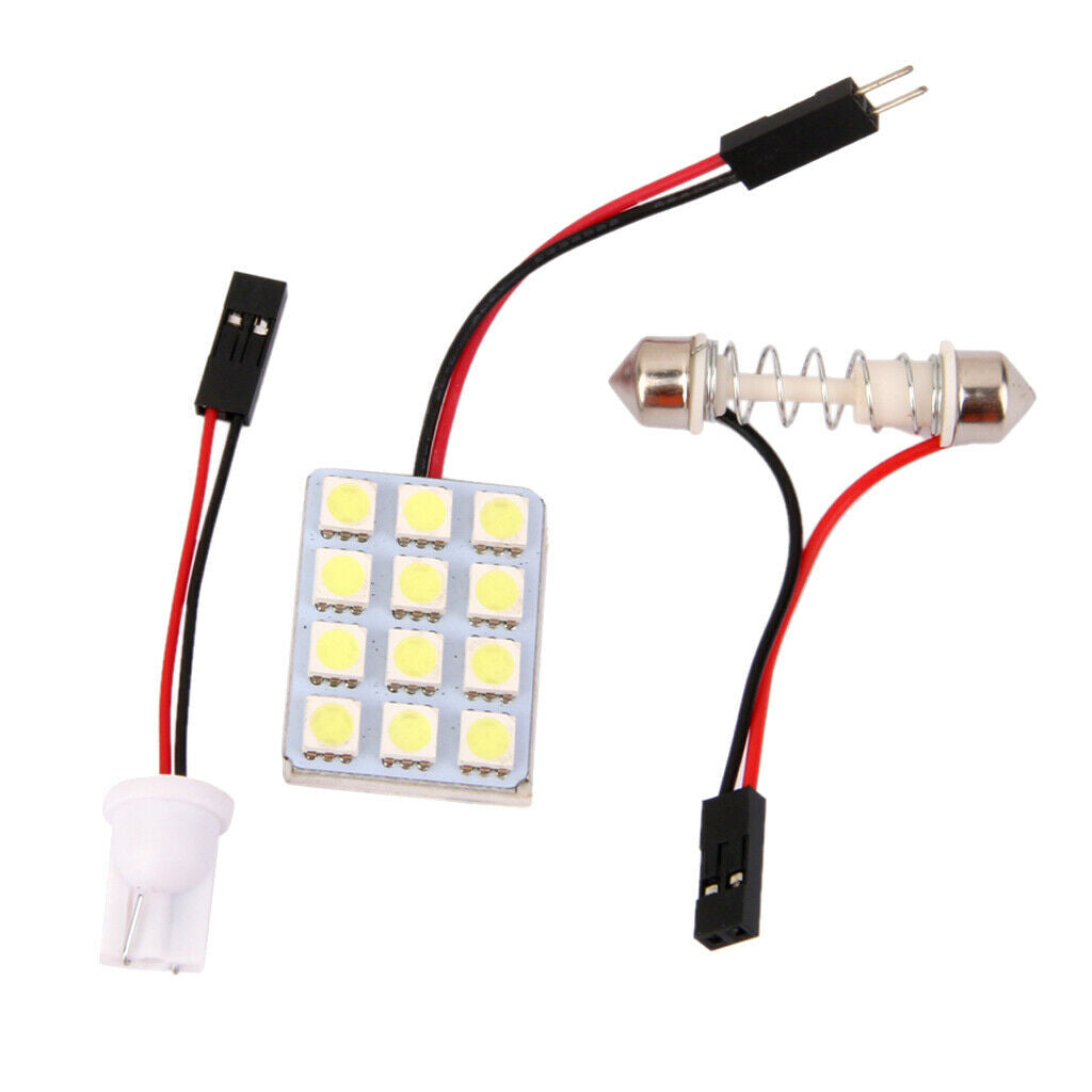 White 12 SMD LED Light Car Interior Light Panel Dome Bulb BA9S Adaptor Kit