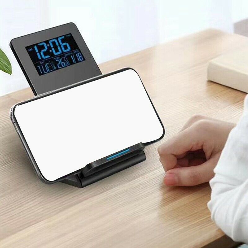 Desk Clock with Time/Temperature Display & Wireless Charging Pad Dock for IOL5O5