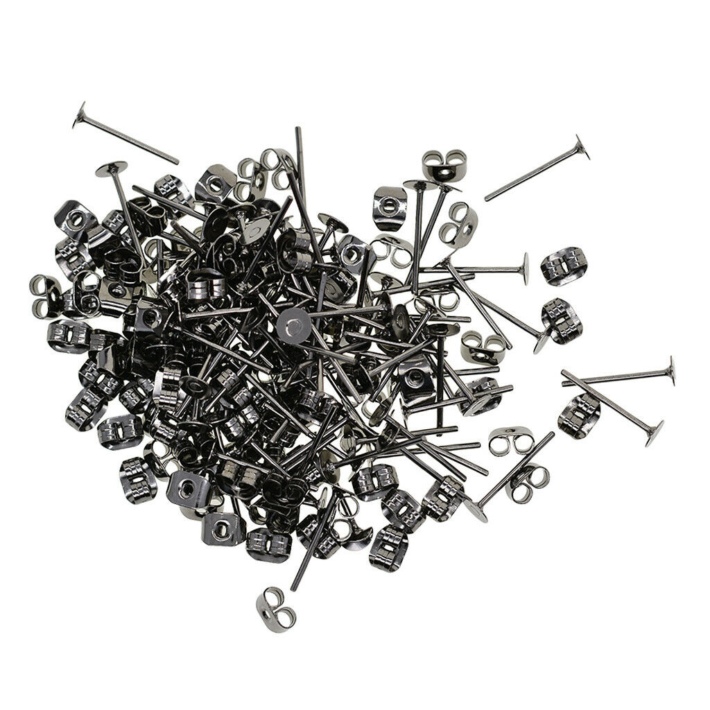 Iron Earring Posts w/ Stopper Backs Jewelry Making DIY Flat Ear Stud Pins