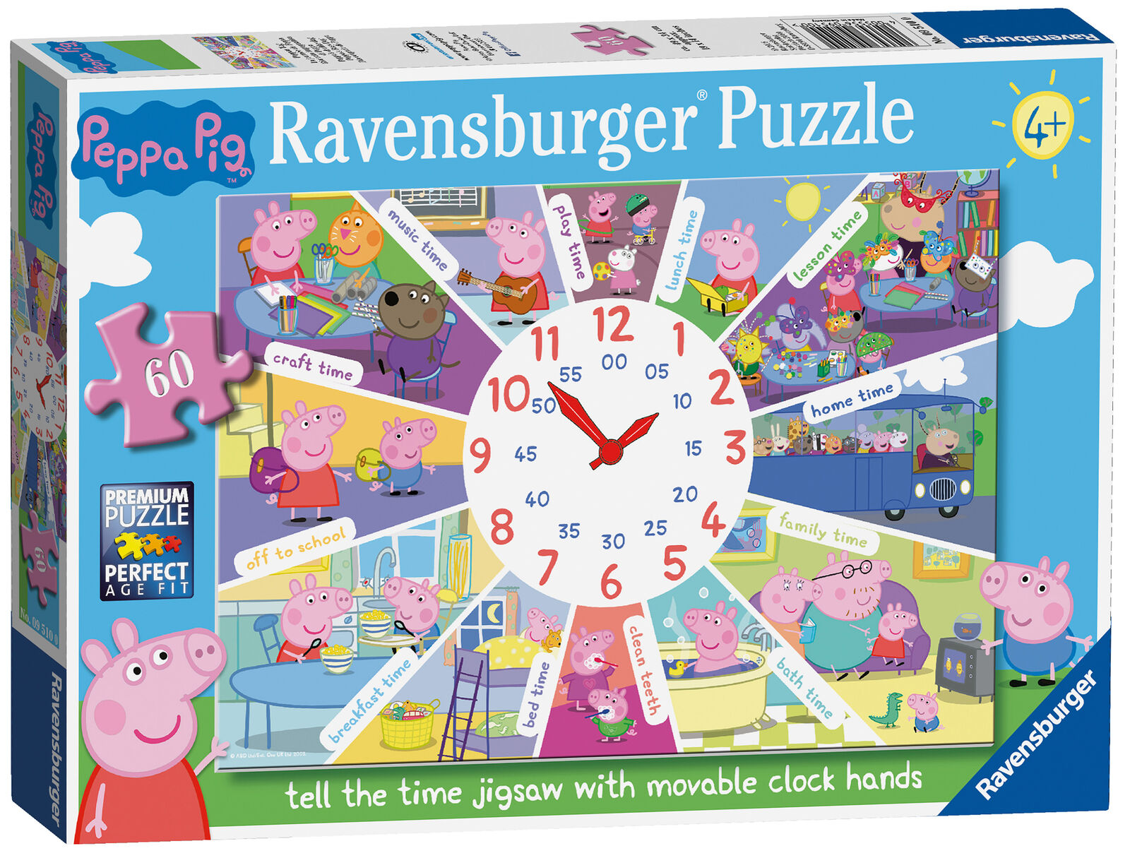 09510 Ravensburger Peppa Pig Jigsaw Puzzle Clock Childrens Kids Game 60pc Age 4+