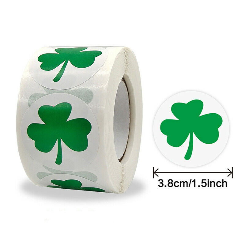 1.5''Shamrock Stickers St. Patrick's Day Stickers 500 Lucky Leaf Clover S.l8