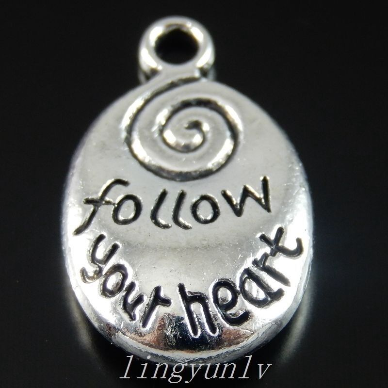 15 pcs Retro Sliver Alloy Oval Shape Swirl Pattern "follow your heart" Pendant