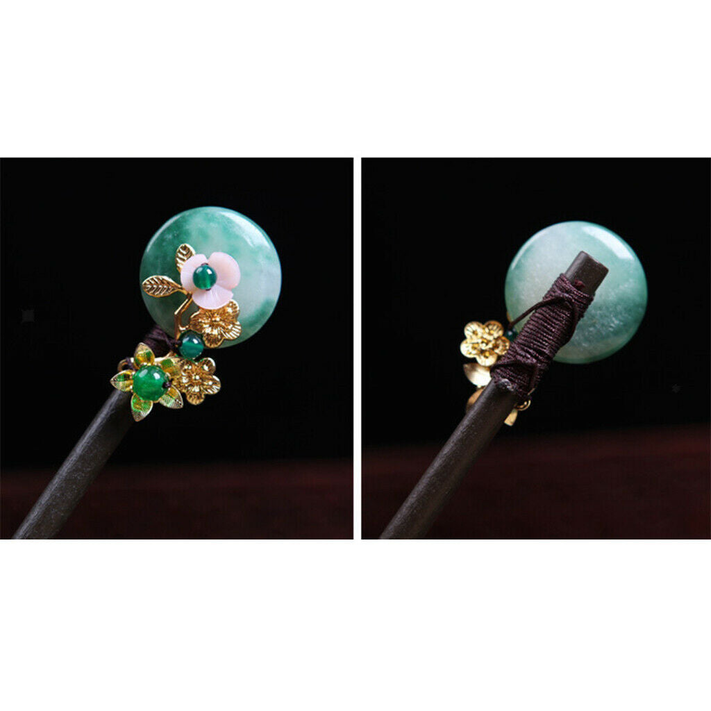 Styling Wood Jade Flower Hair Stick Hair Sticks