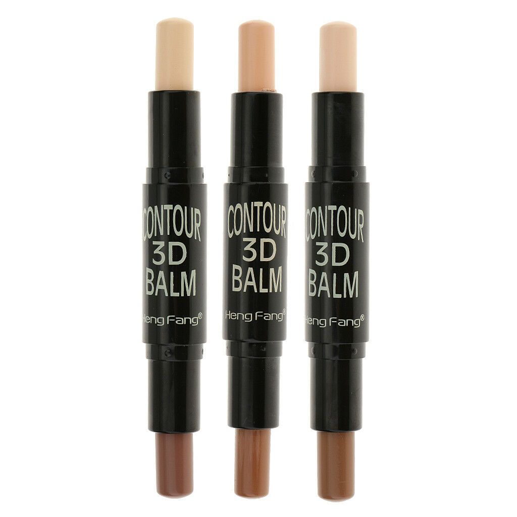 3x Makeup Face Contour Concealer Stick Dual Bronzer & Highlighter Shade Kit