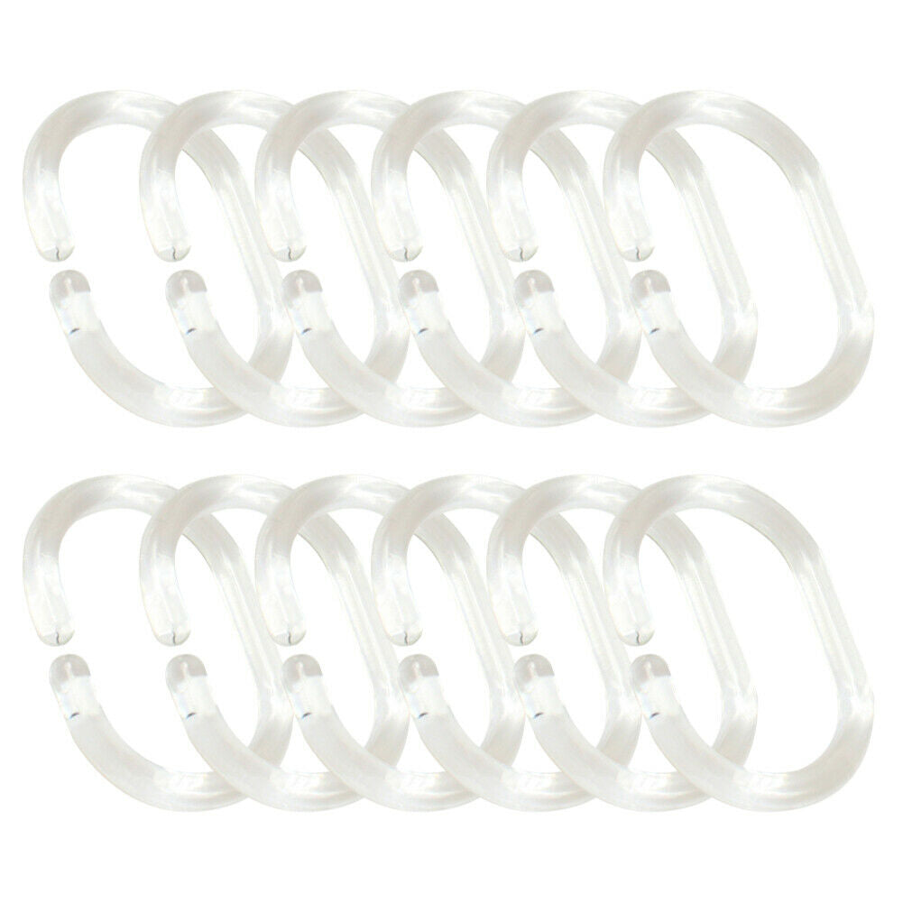 12Pcs Plastic Shower Curtain Hook Hanger Rings Bath Drape Loop Clasp Home HN US