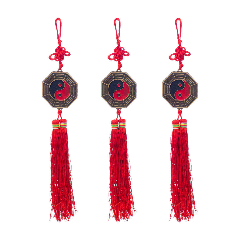 3 Pack Bagua Mirror Chinese Feng Shui Hanging with Tassel Home Inner Decor