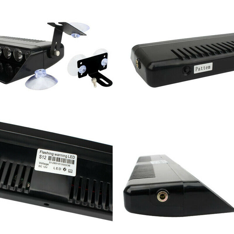 LED Emergency Strobe Light Windshield Dashboard Lamp w/ Suction Cup White Amber