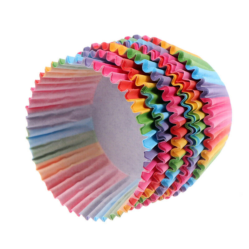 100 Pcs Rainbow Color Cupcake Liner Baking Cupcake Paper Cake Bag Tray PaDD