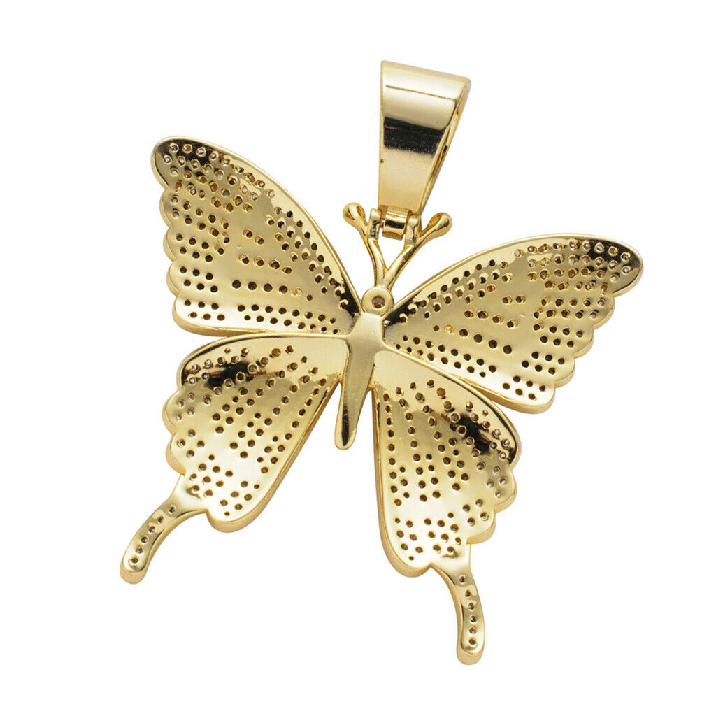 2x Charm Jewelry Zircon Butterfly Pendants Necklace Hip Hop Chain Unisex