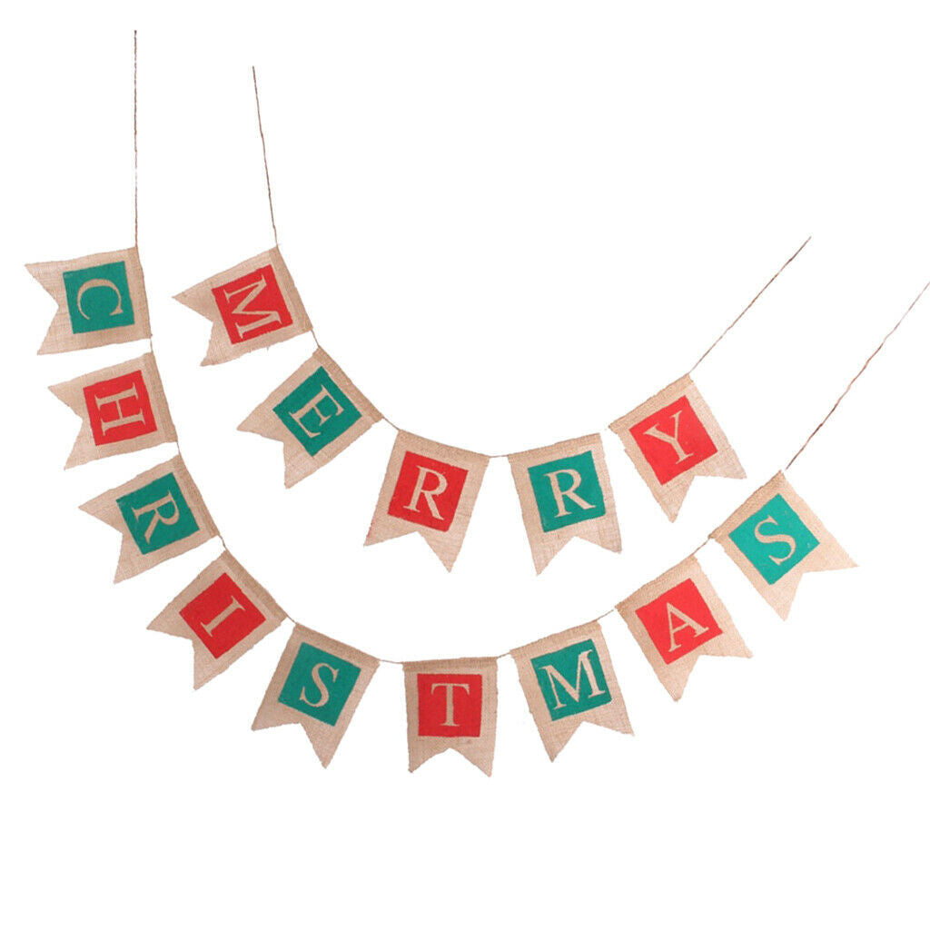 Merry Christmas Burlap Bunting Banner Garland Sign for Christmas Party Decor