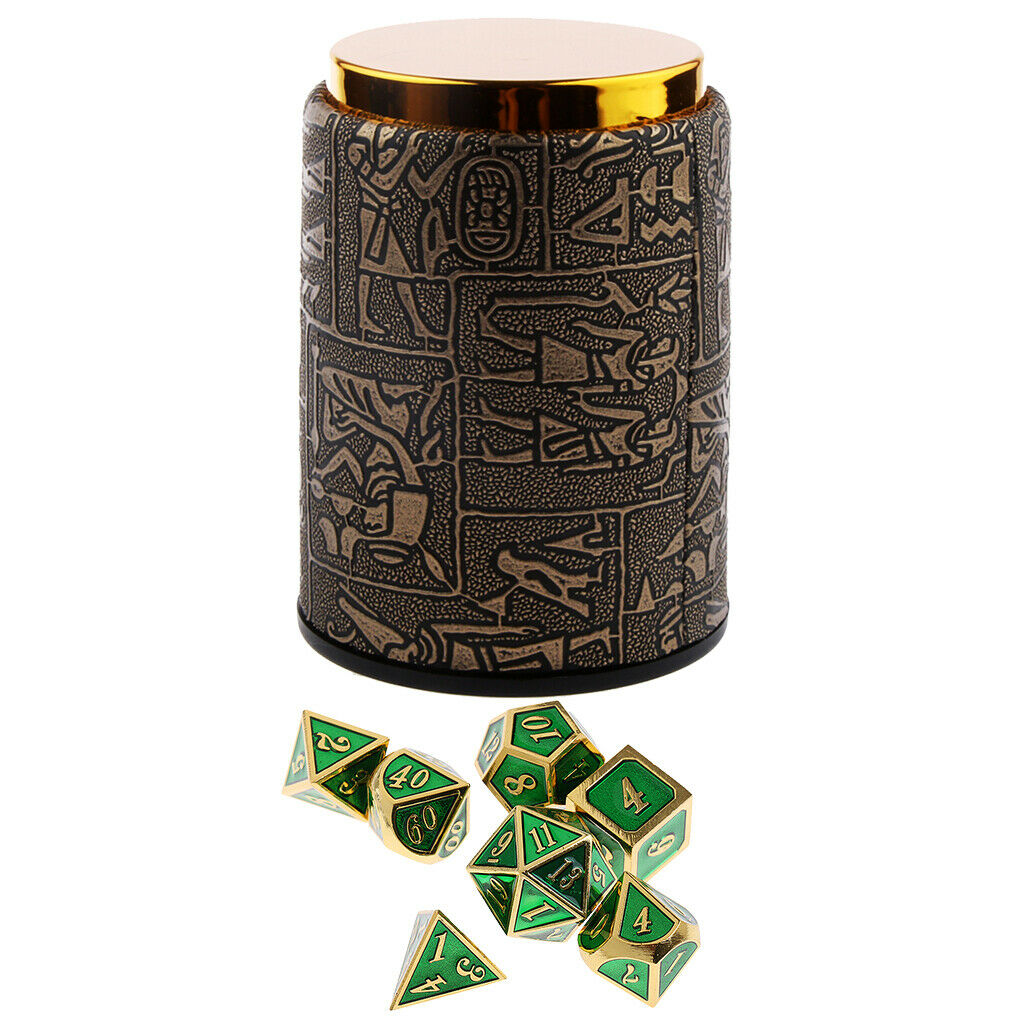 7 PCS Polyhedral Metal Dice D4-D20 for  Game + Dice Cup #B