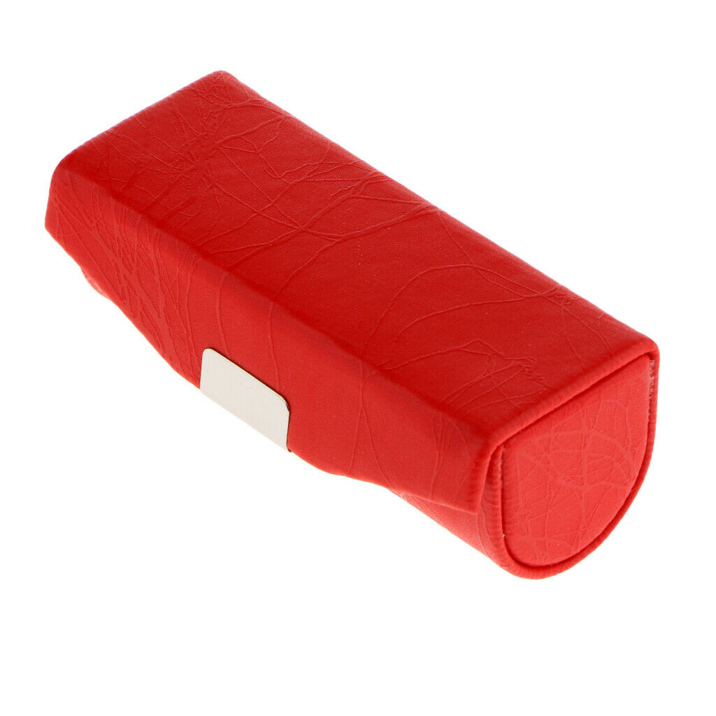 Leather Lipstick Lip Gloss Case Storage Box Makeup Holder with Mirror Red