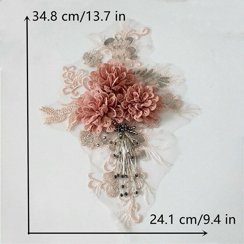 Embroidered Floral Patch Applique Beaded Lace for Wedding Dress Costume DIY New