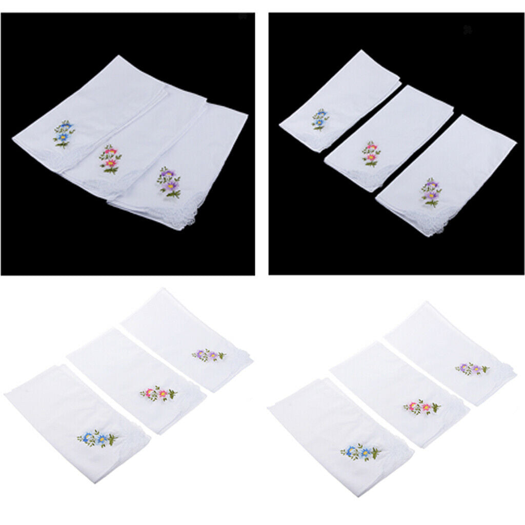 Pack Of 24 Cotton Fabric Handkerchiefs Embroidery With Lace Trim