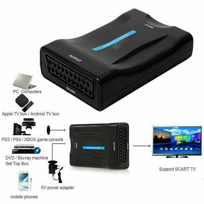 1080P HDMI To SCART Adapter Video Audio Converter Scaler Box+USB Cable For TV