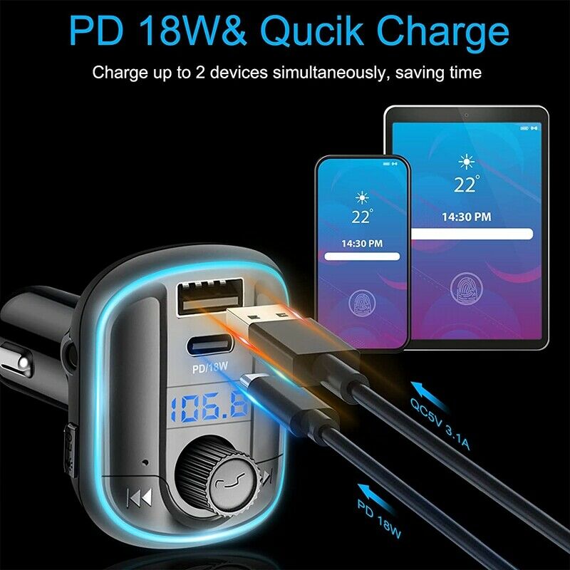 T829 Bluetooth 5.0 FM Transmitter for Car,Adapter Receiver with 10 Colors AmbiM3