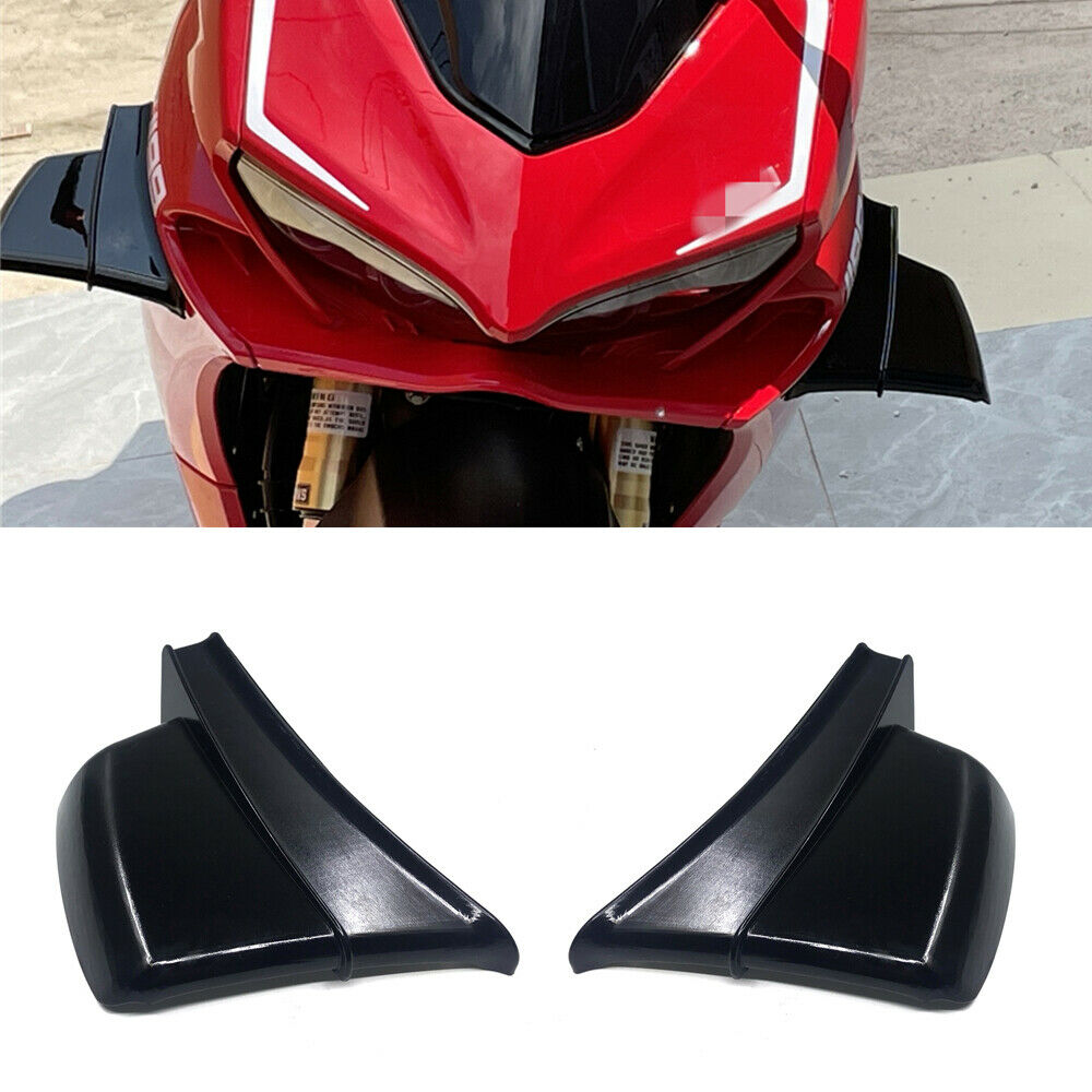 Glossy Black Motorcycle Side Winglets Wind Fin Spoiler Trim Cover Air Deflector
