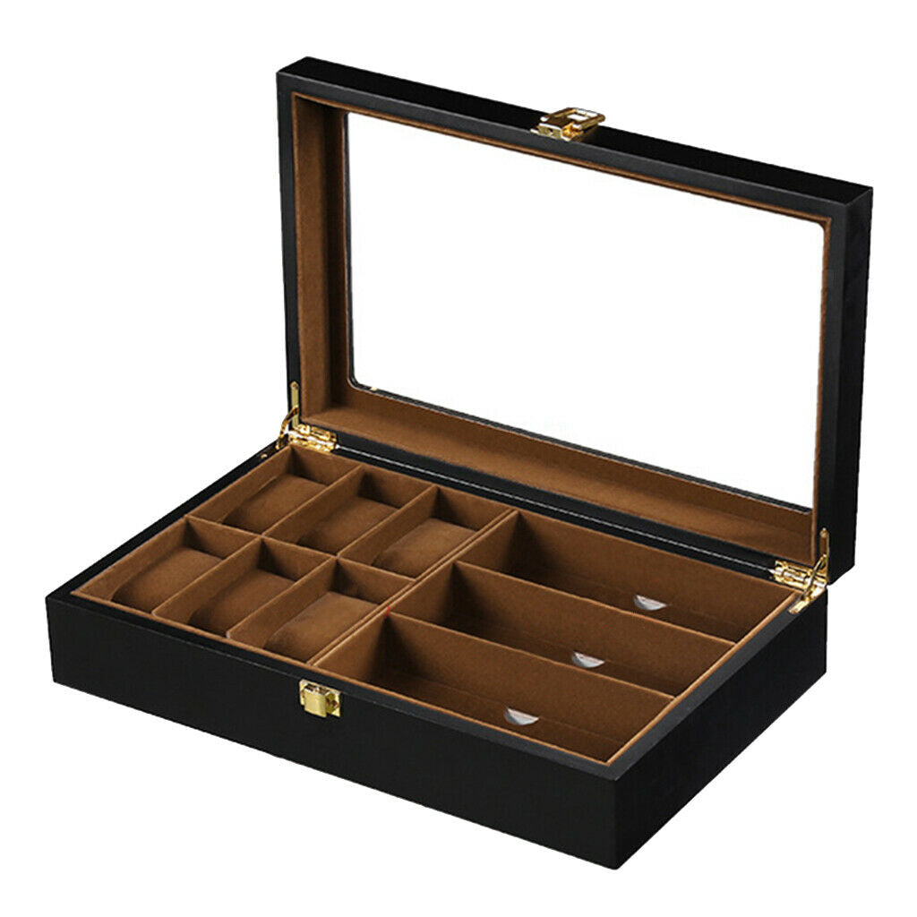 Premium Wood 9 Grid Wrist Watch Glasses Box Gift Box Jewelry Holder Display