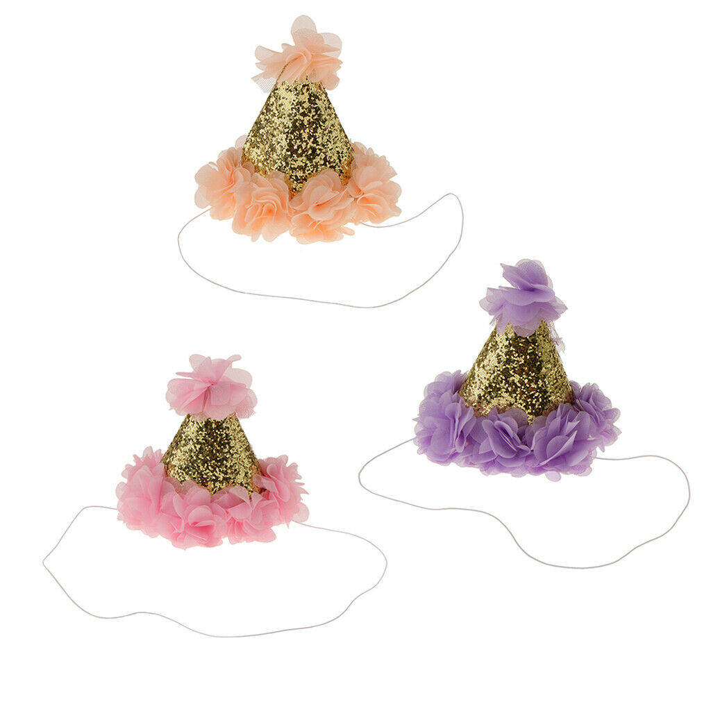 Sweet Girls Flower Sequin   Birthday Hat Toddler Headwear  Pink