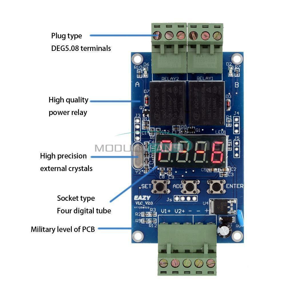 DC12V Dual Programmable Relay Control Board Cycle Delay Timer Switch Module MF